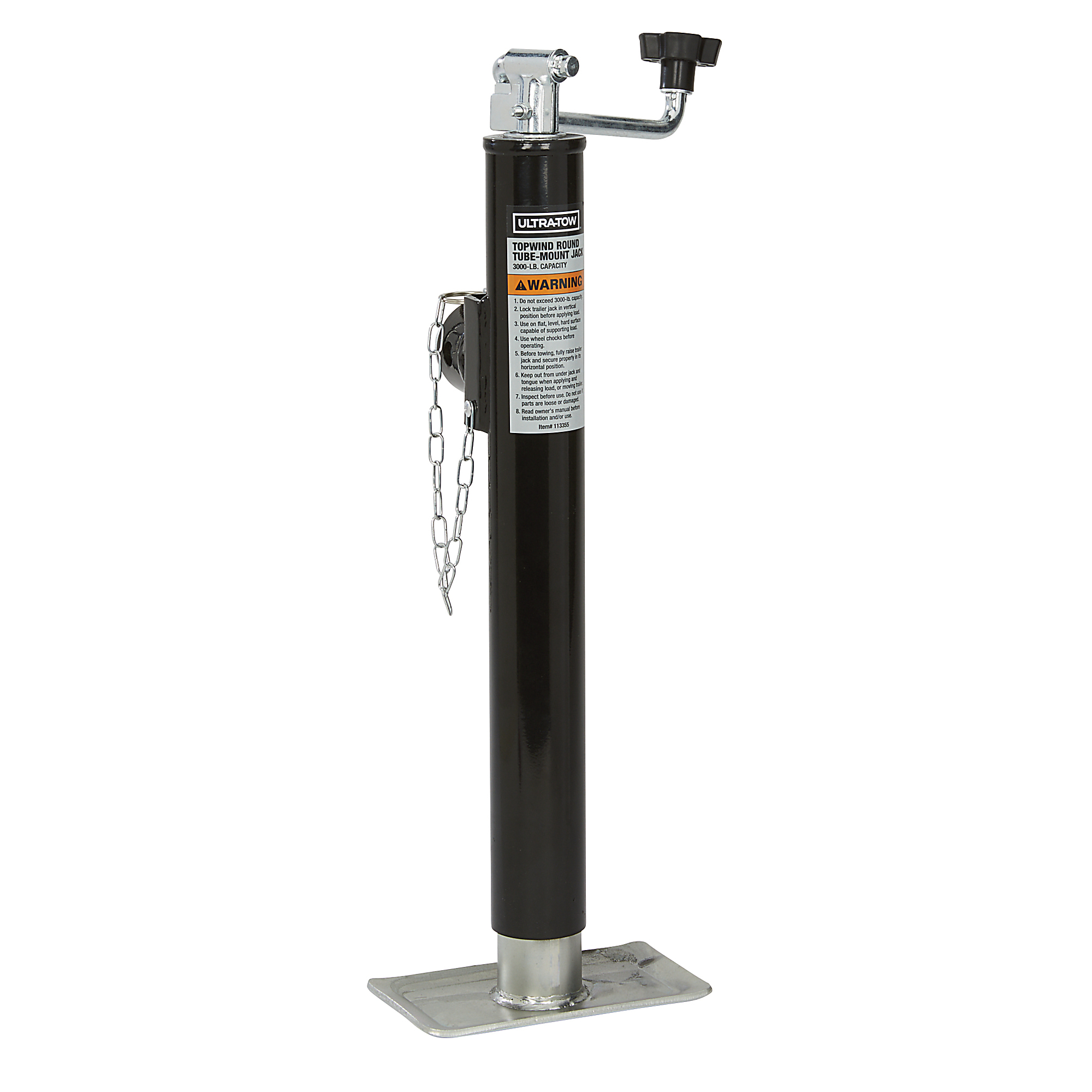 Ultra-Tow Topwind Round Tube Jack, Weld-On, 30in. Extended Length, 3000-Lb. Lift Capacity